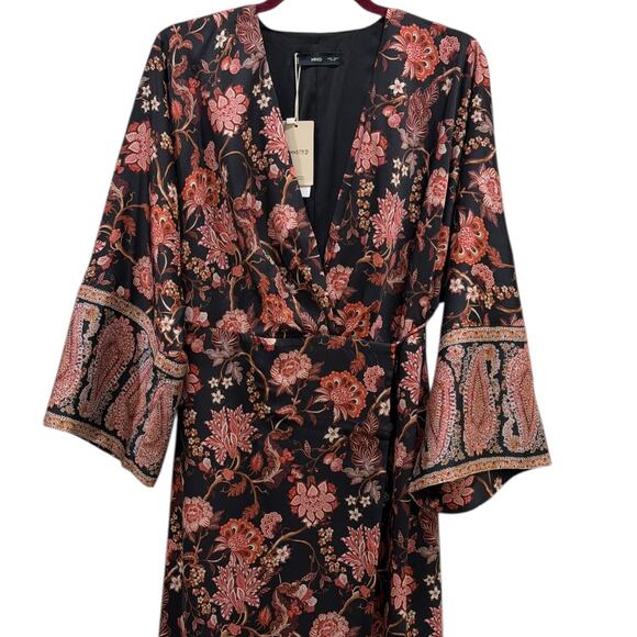 NWT Mango Paisley Print Fringed Hem Wrap Dress - Picture 9 of 9